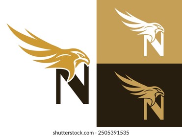  Letter N With Flying Eagle Logo Design Vector Template