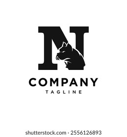 Letter N French Bulldog Logo Icon Vector