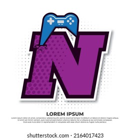 Letter N with game icon, Gaming Console Esport Logo Designs with pop style.