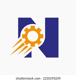 Letter N Gear Cogwheel Logo. Automotive Industrial Icon, Gear Logo, Car Repair Symbol