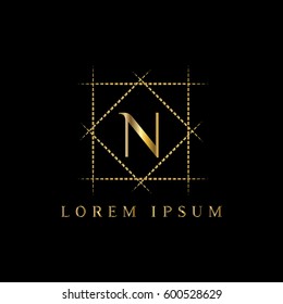 Letter N geometric  golden vector logo frame