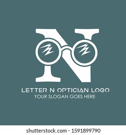 Letter N Glasses Equipment Simple and Minimalist Logo Template on Green Background for Optician and Ophthalmologists Clinic - Flat Modern Isolated Symbol