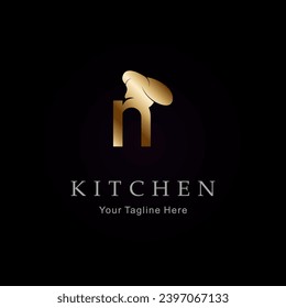 Letter N Gold Kitchen Logo Template Vector 