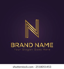 Letter N Gold Logo Design.