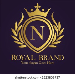 Letter N golden crown logo vector illustration.