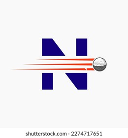 Letter N Golf Logo Design. Initial Hockey Sport Academy Sign, Club Symbol