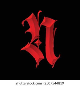 Letter N, in the Gothic style. Vector. Alphabet. Calligraphy and lettering. Medieval Latin letter. Logo for the company. Monogram. Elegant font for tattoo.