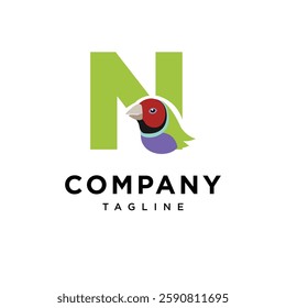 Letter N Gouldian finch Logo Icon Vector