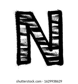Letter N. Graffiti alphabet with spray lines and overspray. Vector illustration