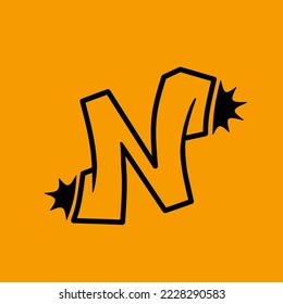 Letter "N" grafitti vector with orange background for t-shirt and hoodie