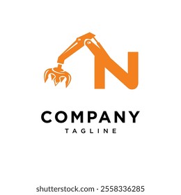 Letter N Grapple Excavator Logo Icon Vector