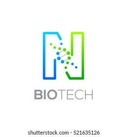 Letter N Green and Blue with abstract biotechnology logotype,Technology DNA vector concept