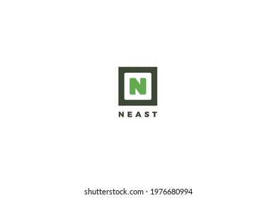 Letter N green color box logo  