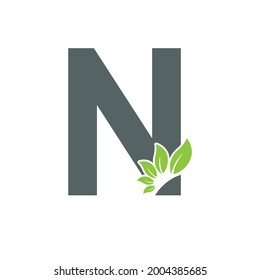 Letter N Green Leaf Style logo or symbol template design