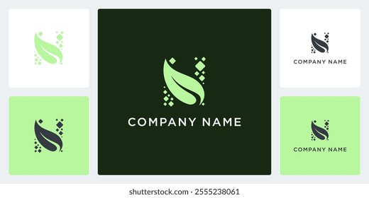 letter N green tech logo and icon