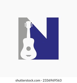 Letter N Guitar Logo. Guitarist Logo Concept With Guitar Icon. Festival and Music Symbol