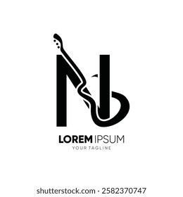 Letter N Guitar Silhouette Logo Design Vector Icon Graphic Emblem Symbol Illustration