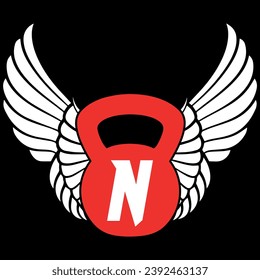 letter n gym logo design with wings