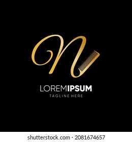 Letter N Hair Comb Stylish Script Logo Design Vector Icon Graphic Emblem Illustration