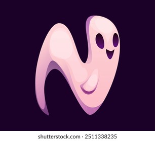 Letter N Halloween font, cartoon evil type, funny scary typeface, spooky alphabet uppercase letter as a cute, smiling ghost, with a soft pink hue. Isolated vector abc funny spook typography character