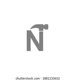 Letter N and hammer combination icon logo design vector