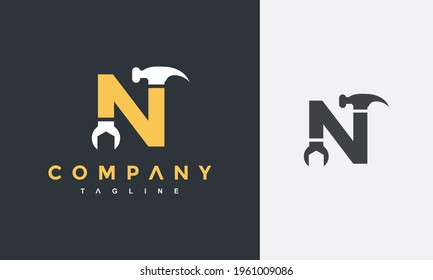 letter N hammer wrench logo	