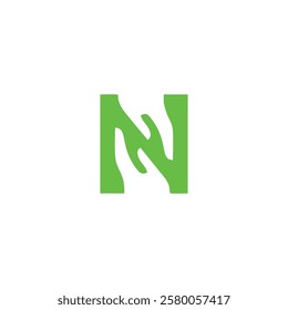 letter N with hand fingers logo vector design. Suitable for hand symbol, partnership, identity, support, and teamwork
