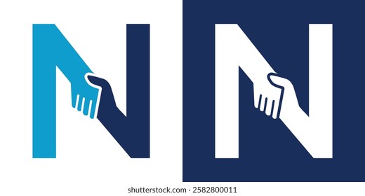 Letter N Hand Shake LINE logo icon vector template.