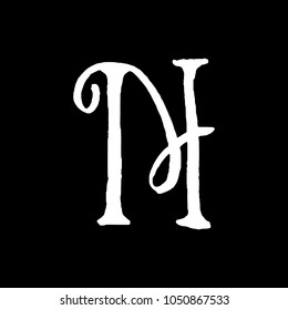 Letter N. Handwritten by dry brush. Rough strokes textured font. Vector illustration. Grunge style elegant alphabet.