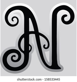 letter n handwritten version, decorative curled letters