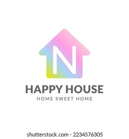 letter N happy house vector logo design