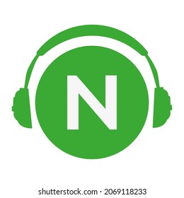letter N head phone simple vector icon or logo with green color