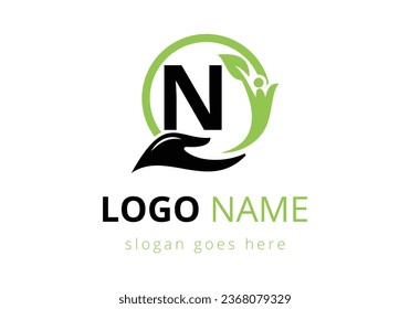 Letter N Health Care Logo Design. letter with safe hands Professional charity teamwork and foundation logo design