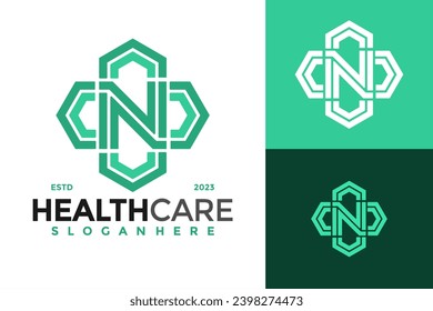 Letra N Health Care Diseño de logotipo médico símbolo vector ilustración de icono