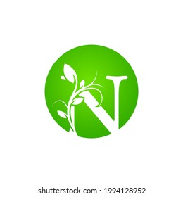 Letter N Health SPA Logo. Green Floral Alphabet Logo with Leaves. Usable for Business, Fashion, Cosmetics, Spa, Science, Healthcare, Medical and Nature Logos.