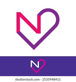 Letter N Heart Logo with a combination of N and heart shape together vector art logo