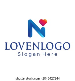 diseño vectorial del logotipo del corazón de la letra N