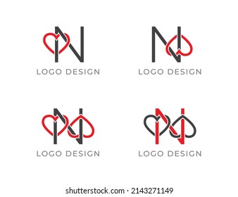 Letter N Heart Logo Vector Concept sign icon Design. illustration logo template