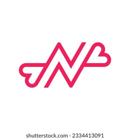 Letter N heart love logo design