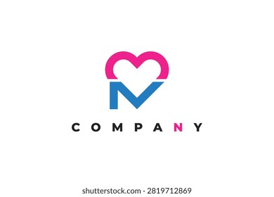 Letter N Heart Monogram Logo Two Tone Modern Minimalist Alphabet Emblem