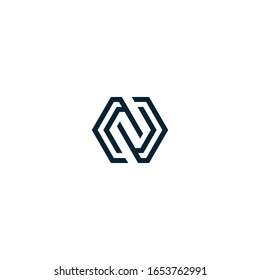 Letter N hexagon icon logo design concept.