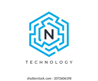 Letter N Hexagon Logo. Vector logo template