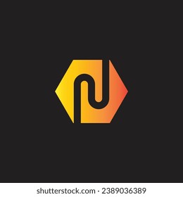 Letter N in hexagon, modern geometric symbol simple logo vector