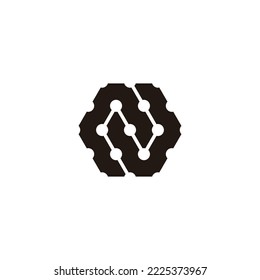 Letter N hexagon, molecules, outline geometric symbol simple logo vector