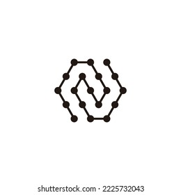 Letter N hexagon, molecules rounded geometric symbol simple logo vector
