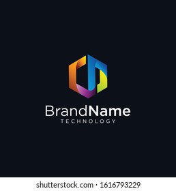 Letter n Hexagon Tech Logo . Abstract Pixel Hexagon Logo Letter n Colorfull Design illustration . Hexagon Digital Logo Colorfull .