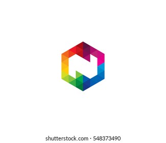 Letter N Hexagon Triangle Color Logo Design Element