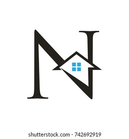 Letter N home house logo 