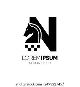 Letter N Horse Chess Logo Design Vector Icon Graphic Emblem Symbol Illustration