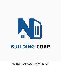 Letra N con icono de Casa y Construcción para la plantilla de logotipo comercial de reparación del hogar de construcción de arquitectos